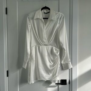 Zara white satin long sleeve mini dress